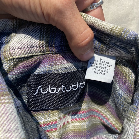 Vintage 90s Y2K Men's Blue Gray Multicolor Plaid Patterend Casual Shirt Cotton L - Picture 3 of 4